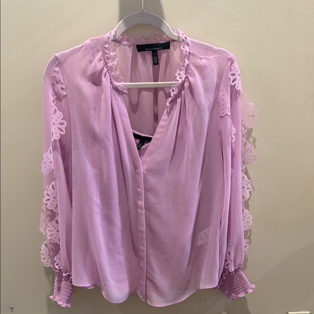Elegant Pink Blouse with Lace Details